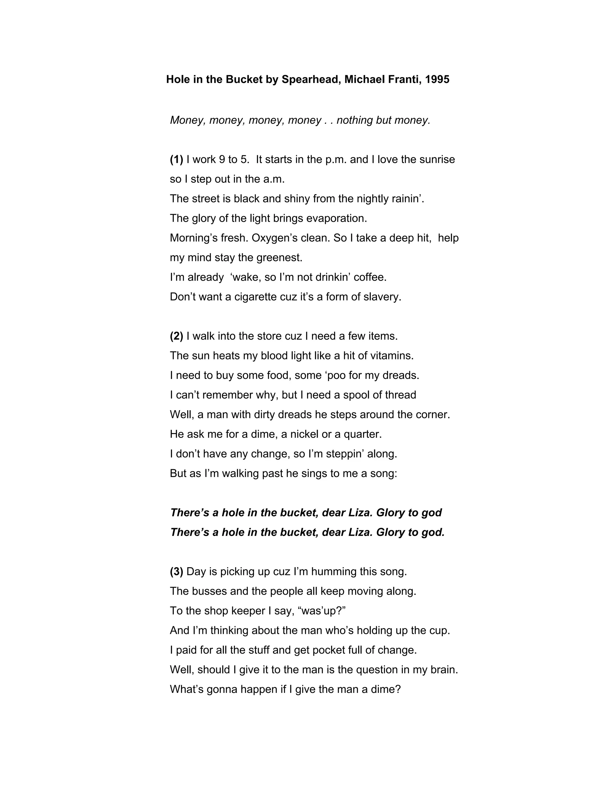 "Hole in the Bucket" by Michael Franti PDF