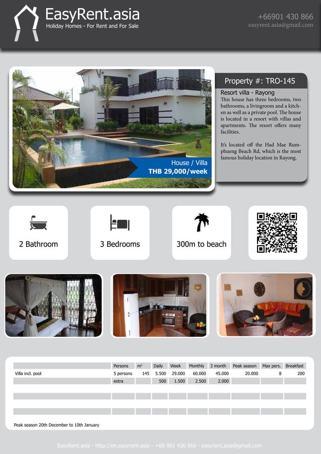 Holiday homes for rent Rayong Thailand