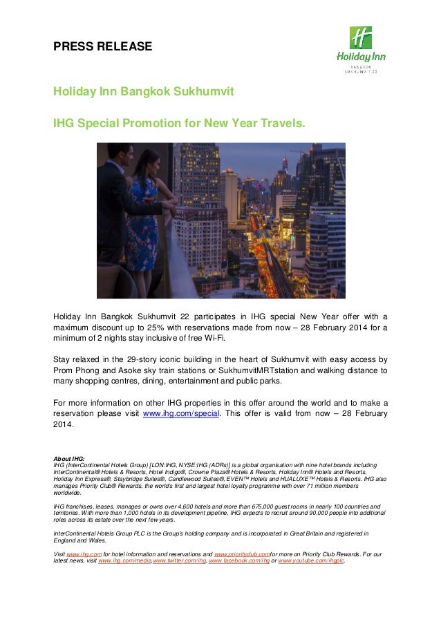 Holiday Inn Bangkok Sukhumvit 22 Promotion Ihg Special Promotion For