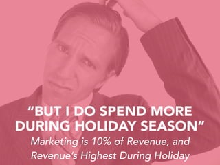 “BUT I DO SPEND MORE
DURING HOLIDAY SEASON”
Marketing is 10% of Revenue, and
Revenue’s Highest During Holiday

 