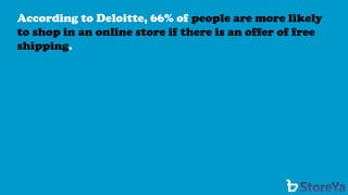 According to Deloitte, 66% of people are more likely to shop in an online store if there is an offer of free shipping.  