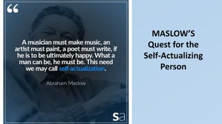 MASLOW’S
Quest for the
Self-Actualizing
Person
 