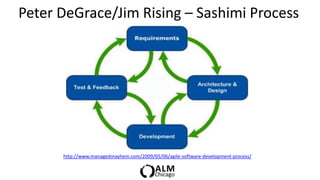Peter DeGrace/Jim Rising – Sashimi Process




      http://www.managedmayhem.com/2009/05/06/agile-software-development-process/
 