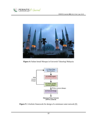PERINTIS E-Journal, 2015, Vol. 5, No. 2, pp. 31-45
37
Figure 4: Sultan Ismail Mosque in Universiti Teknologi Malaysia
Figure 5: A holistic framework for design of a minimum water network [8].
 