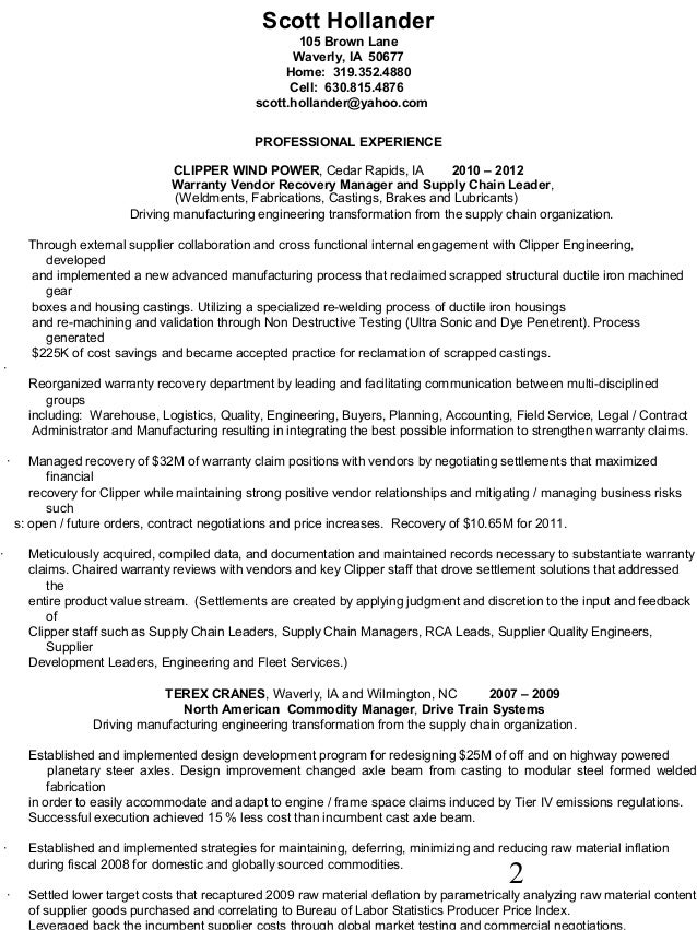 Hollander resume international strategic sourcing supplier 
