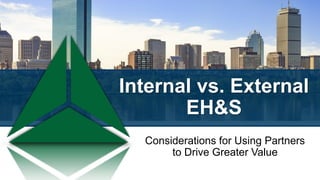 Internal vs. External
EH&S
Considerations for Using Partners
to Drive Greater Value
 
