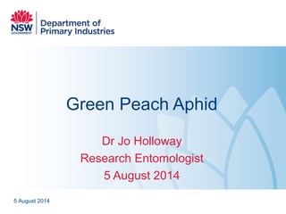 Green Peach Aphid
Dr Jo Holloway
Research Entomologist
5 August 2014
5 August 2014
 