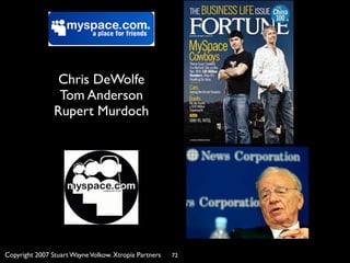 Chris DeWolfe
                 Tom Anderson
                Rupert Murdoch




Copyright 2007 Stuart Wayne Volkow. Xtropia Partners   72
 