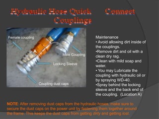 Hydraulic Hose Quick 	Connect CouplingsMaintenance Avoid allowing dirt inside of the couplings.