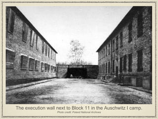 The execution wall next to Block 11 in the Auschwitz I camp. Photo credit: Poland National Archives 