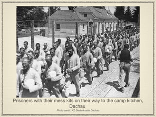 Prisoners with their mess kits on their way to the camp kitchen, Dachau  Photo credit: KZ Gedenksatte Dachau 