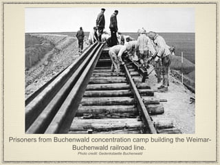 Prisoners from Buchenwald concentration camp building the Weimar-Buchenwald railroad line.  Photo credit: Gedenkstaette Buchenwald 
