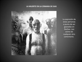      LA MUERTE EN LA CÁMARA DE GAS   La expresión de estas personas a punto de ser gaseadas en Dachau  nos exime de cualquier otro comentario.  