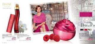 

92 fragrances fragrances 93
Cassis – Framboise – Vanille de Bourbon
Framboise, Gardénia, Ambre
 Déodorant Anti-transpirant
24H Divine Sensual
Déodorant à bille anti-transpirant, qui rappelle la
senteur sensuelle de Divine. 50 ml.
19795 55 DH
39 DH
 Eau de Parfum Divine Sensual
Préparez la scène de séduction avec des notes
passionnantes ﬂorientales de l’Eau de Parfum
Divine Sensual. 50 ml.
11430 290 DH
199 DH
Eau de Toilette Delicacy
Succombez au plaisir sucré de l’Eau de Toilette
Delicacy, un parfum ﬂoral fruité créé par le maître
cuisinier français, Christophe Michalak, et inspiré
par son dessert signature, “le Flower Power”.
50 ml.
22446 220 DH
145 DH
L’ART
de la tentation sucrée
Conservés correctement, la plupart des
parfums ont pas de date d’expiration.
Tenez-les toujours à l’écart de la lumière
directe, par exemple dans une garde-robe
ou même dans sa boîte d’origine.
FragranceAcademy
±e¥q∞d«z∫W«∞Fd‚°d«z•Wœ¥çOsßMAu‰ ´DdßU•d∞KLd√…–«‹≤Ed…¨Lu÷¢e¥œ±sß∫d≥U ´Dd§c«»∞KMºU¡±s«∞Hu«ØëË«∞e≥u¸±sË•w«∞j∂UŒ
«∞dzOºw«∞ANOdØd¥º∑u·±OØöØ
 
