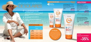 


UNE NOUVELLE GÉNÉRATION
DESOLAIRES!
Grâce à la Technologie de Protection Cellulaire associant
une protection solaire efﬁcace à des soins
dermatologiques avancés.Contient des ﬁltres UVA et UVB
qui,combinés à laVitamine E,protègent la peau des méfaits du
soleil,des radicaux libres et du vieillissement
prématuré!
Des textures hydratantes poids-plume à
absorption facile,sans laisser de trace blanche.
Résistants à l’eau,testés dermatologiquement
et approuvés.
ÉLEVÉE
BASSE /
MOYENNE
TYPEDEPEAU
INTENSITÉ SOLAIRE
CHOISISSEZ L’ÉCRAN SOLAIRE
ADAPTÉ àVOTRETYPE DE PEAU
25–50
25–50
20–25
10–15
25
15–25
10–15
10FONCÉE
CLAIRE
NORMALE
TRÈS
CLAIRE 
ENFANTS
PROTECTION SOLAIRE
LE SOLEIL…
Est une source de bien-être et de
santé de la peau,mais il peut aussi
contribuer au vieillissement de la peau,
causer des brûlures et une pigmentation
disgracieuse.Aﬁn de proﬁter de ses
bienfaits en toute sécurité,
utilisez Sun Zone avec sa
protection UVA
et UVB!
NOUVEAU
 Protection UV spécial Visage et
Zones exposées Sun Zone IP 50 Élevé
Protection efﬁcace pour la peau sensible au
soleil. Formulée aux actifs adoucissants et
hydratants. Texture à absorption facile.
Résistante à l’eau. 50 ml.
23378 170 DH
109 DH
 Lotion Visage et Corps
Sun Zone IP 30 Élevé
Protège efﬁcacement grâce à un IP élevé.
S’absorbe facilement grâce à l’Huile de graine
de Tournesol qui apaise et contribue
également à hydrater la peau. Recommandée
pour la peau sensible au soleil et durant les
premières expositions au soleil. Résistante
à l’eau. 150 ml.
23296 160 DH
109 DH
 Lotion Visage et Zones exposées
Sun Zone IP 25 Moyen
Un anti-rides solaire ﬁable à la Vitamine C.
Enrichi au Coenzyme Q10 pour contribuer
à protéger le tissu en collagène de la peau.
Résistant à l’eau. 50 ml.
23290 140 DH
89 DH
OFFRE
Exclusive DE LANCEMENT
-35%140 soins du visage
Ë«Æw±s«∞ALfßUÊ“ËÊ{b«∞∑πU´Ob∞Ku§ëË«∞LMU©o
«∞∑w¢∑Fd÷∞KALf,¥∫∑uÍ´∞v«∞HO∑U±OsÃË¨Mw
°Uù≤e¥r«∞cÍ¥∫Lw¨AU¡«∞Juô§Os°U∞∂Ad….±CUœ∞KLU¡.
´U±q±∑ußj∞K∫LU¥W±s√®FW«∞ALf. ±º∑∫Cd∞Ku§ëË«∞πºrßUÊ“ËÊ,¥∫Lw°HFU∞OW°HCq
´U±q´U‰∞K∫LU¥W±s√®FW«∞ALf.¥L∑h°ºNu∞W°HCq
“¥X°cË¸´∂Uœ«∞ALf«∞∑w¢d©VË¢NbÈ¡«∞∂Ad….∞K∂Ad…
«∞∫ºUßW_®FW«∞ALf.±CUœ∞KLU¡.
Ë«Æw±s«∞ALfßUÊ“ËÊ∞Ku§ëË«∞LMU©o«∞∑w¢∑Fd÷
∞KALf.∞K∂Ad…«∞∫ºUßW_®FW«∞ALf°HCq´U±q§b
´U‰∞K∫LU¥W±s√®FW«∞ALf..¥L∑h°ºNu∞W.±CUœ
∞KLU¡.
 