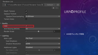URPのPROFILE
• HDRをチェックして有効
 