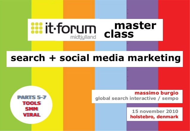 master
class
search + social media marketing
15 november 2010
holstebro, denmark
massimo burgio
global search interactive / sempo
PARTS 5-7
TOOLS
SMM
VIRAL
 
