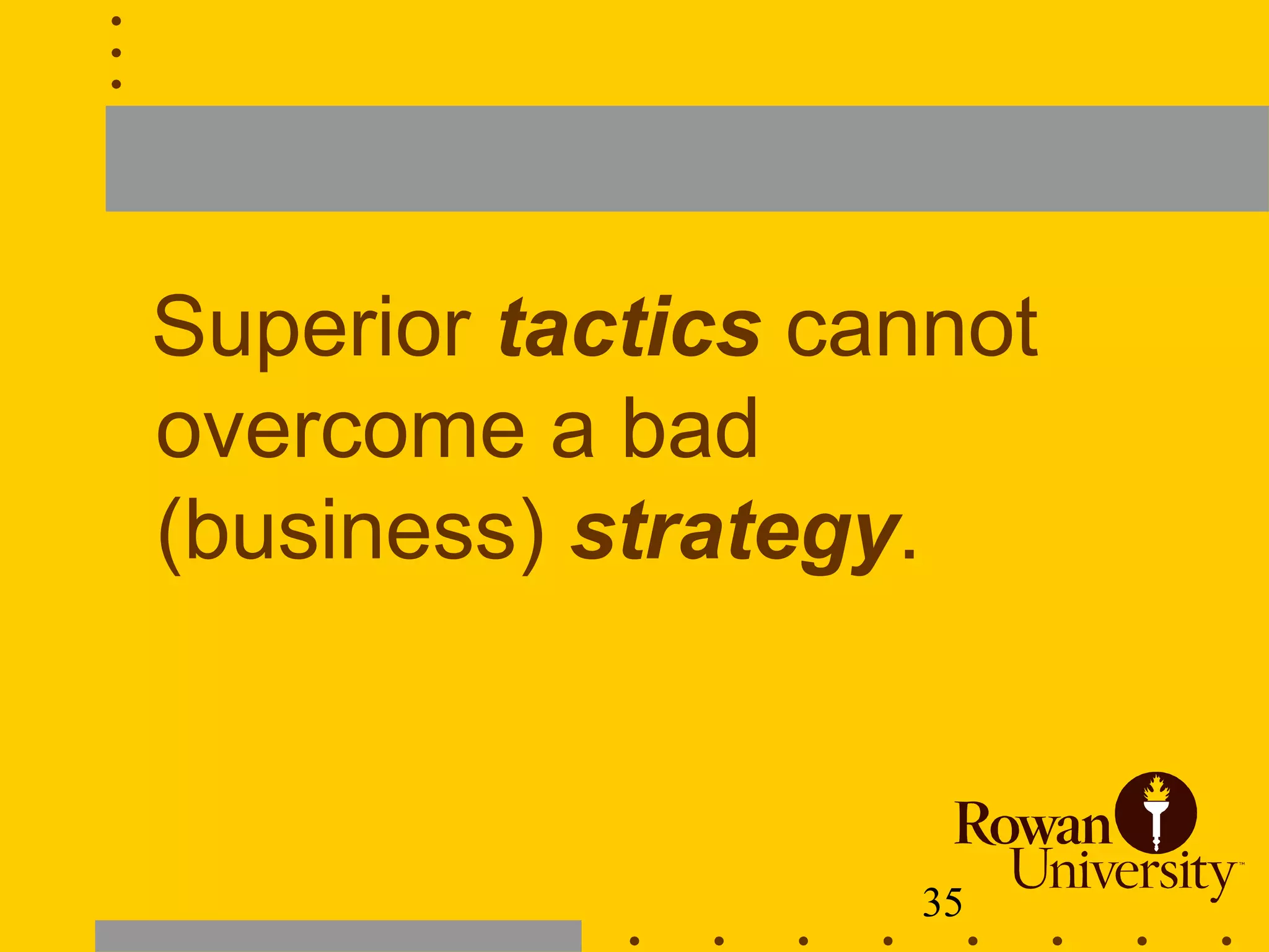 35
Superior tactics cannot
overcome a bad
(business) strategy.
 