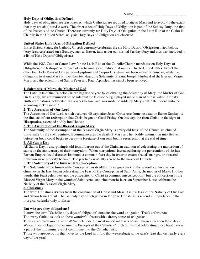 Holy days of obligation