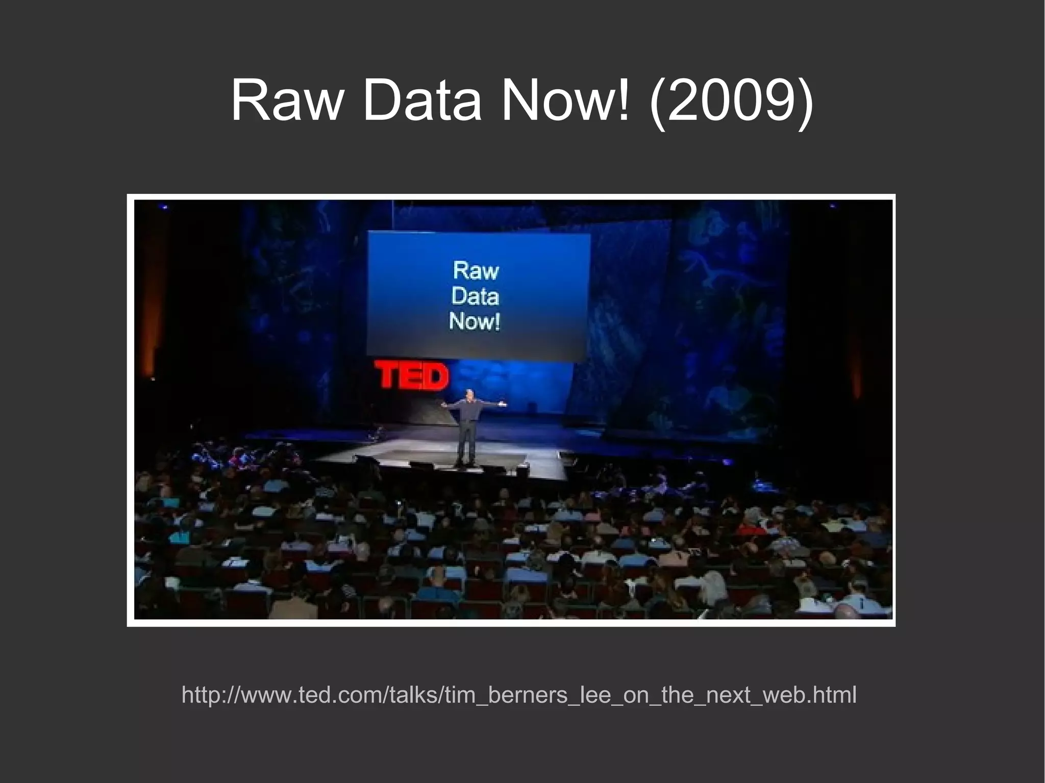 Raw Data Now! (2009)




http://www.ted.com/talks/tim_berners_lee_on_the_next_web.html
 