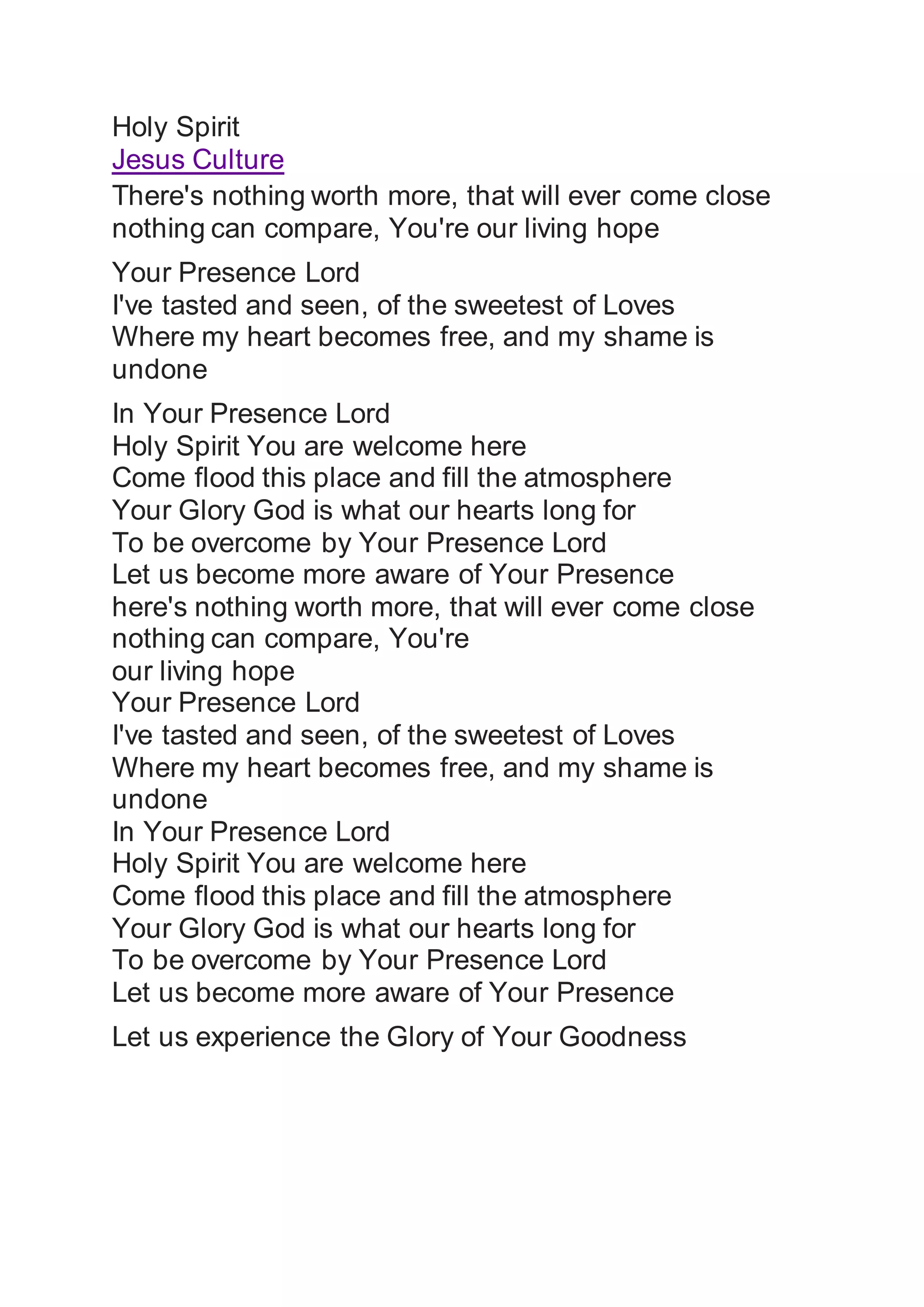 Holy Spirit You Are Welcome Here Lyrics - 5xo0l8h