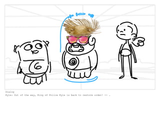 Dialog
Kyle: Out of the way, King of Police Kyle is back to restore order! -- .
 