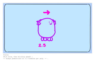 Dialog
SF,N (slow, then building speed) :
-- Always pedestriate at 2.5 fleebles per yerp. -- .
 