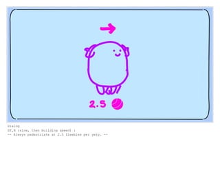 Dialog
SF,N (slow, then building speed) :
-- Always pedestriate at 2.5 fleebles per yerp. --
 