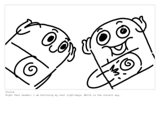 Dialog
Right Vest Leader: I am buttoning my vest right-ways. Which is the correct way.
 