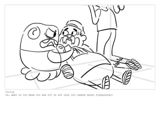 Dialog
Oh: WHAT DO YOU MEAN YOU ARE OUT OF HOT DOGS YOU CARBON BASED FLEEBLEPORP!
 