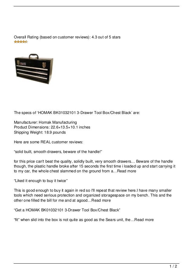 Homak Bk01032101 8211 A Solid Portable Organized 3 Drawer Tool Box