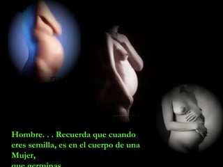 Hombre. . . Recuerda que cuando
eres semilla, es en el cuerpo de una
Mujer,
 