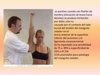 tendinitis bicipitalEs la inflamación que ocurre en el tendón del bíceps a la altura del hombro. Se manifiesta como dolor en la región anterior del hombro, pero el dolor puede irradiarse a todo el brazo. El traumatólogo la diagnostica por maniobras especiales como el test de Yergason y Speed, y por estudios especiales como la Resonancia Magnética Nuclear.