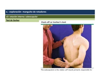 e.- exploración manguito de rotadores
e3- rotación interna: subescapular
Test de Gerber
 