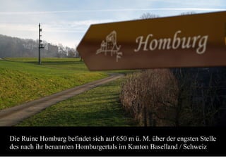 Die Ruine Homburg befindet sich auf 650 m ü. M. über der engsten Stelle
des nach ihr benannten Homburgertals im Kanton Baselland / Schweiz
 