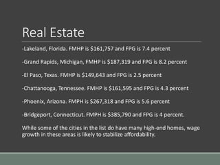Real Estate
-Lakeland, Florida. FMHP is $161,757 and FPG is 7.4 percent
-Grand Rapids, Michigan, FMHP is $187,319 and FPG ...