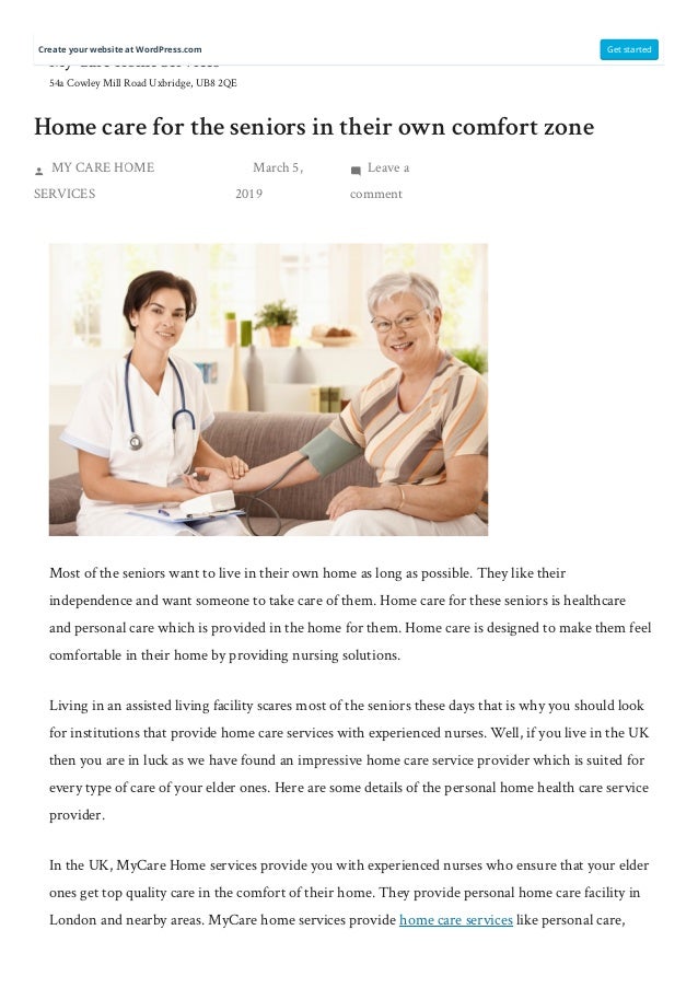 Home Care For The Seniors In Their Own Comfort Zone