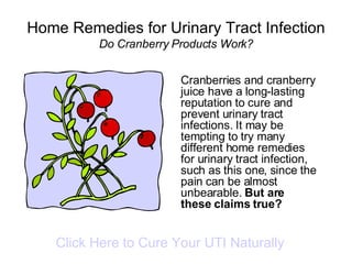 Home Remedies for Urinary Tract Infection Do Cranberry Products Work? ,[object Object],Click Here to Cure Your UTI Naturally 