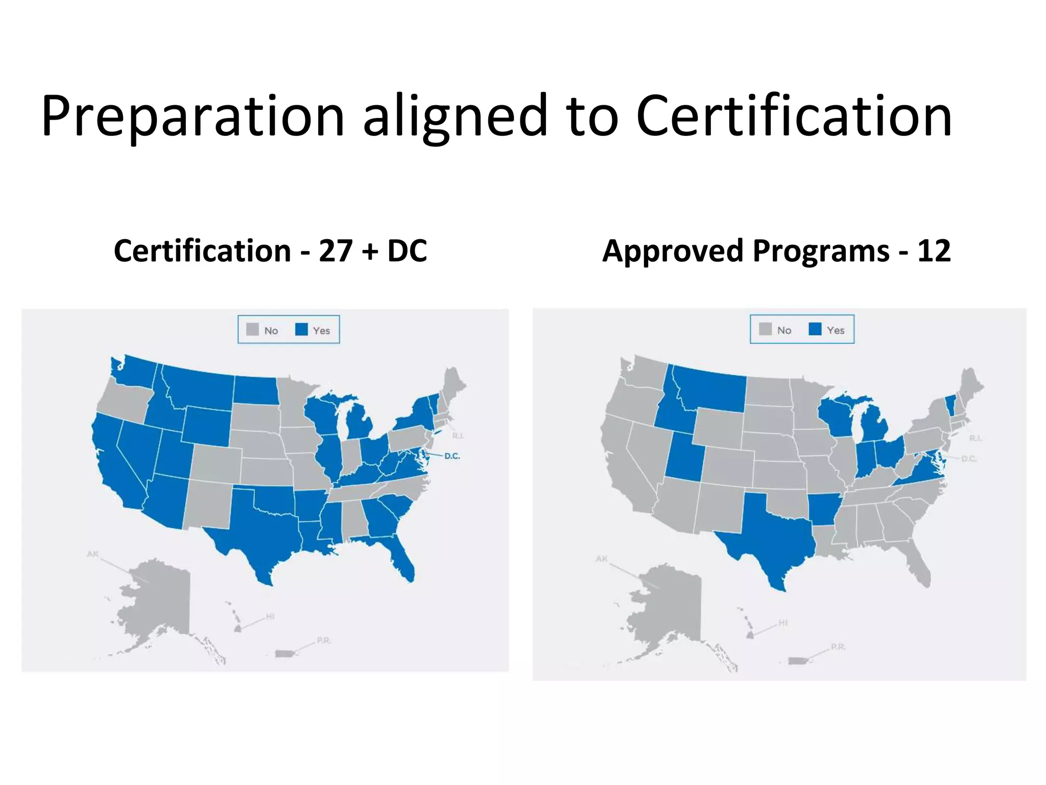 Preparation aligned to Certification
Certification - 27 + DC Approved Programs - 12
 