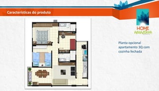 Planta opcional
apartamento 3Q com
cozinha fechada
Características do produto
 