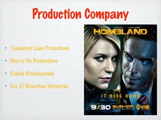 Production Company
Teakwood Lane Productions
Cherry Pie Productions
Keshet Broadcasting
Fox 21 Showtime Networks

 