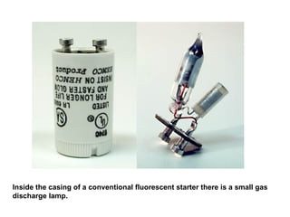 Inside the casing of a conventional fluorescent starter there is a small gas discharge lamp. 