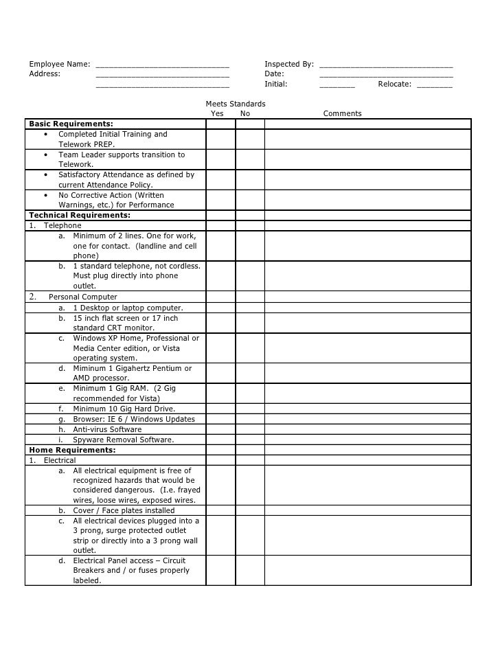 Home Assessment Check Off Sheet