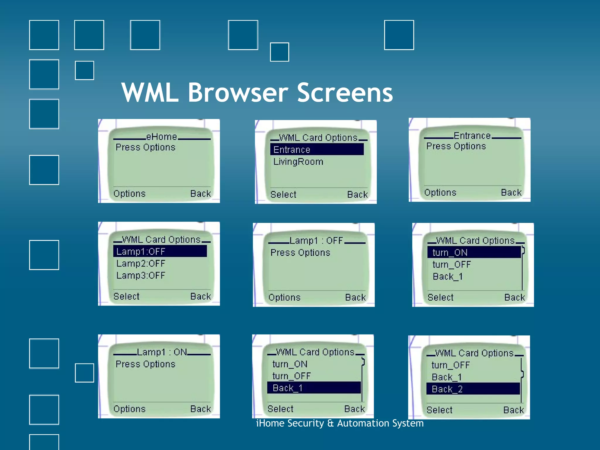 iHome Security & Automation System WML Browser Screens 