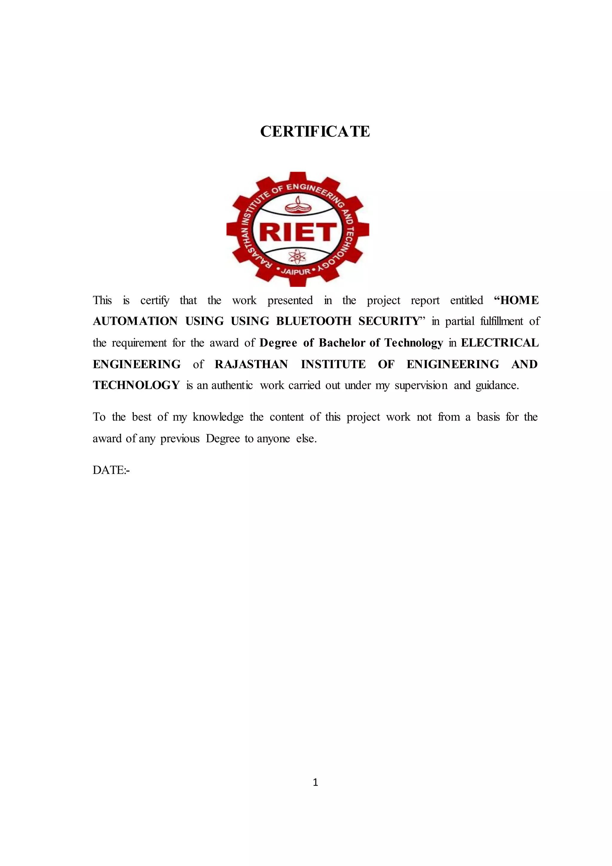 PROJECT REPORT ON Home automation using by Bluetooth PDF