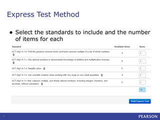 Express Test Method
•

59

Select the standards to include and the number
of items for each

 