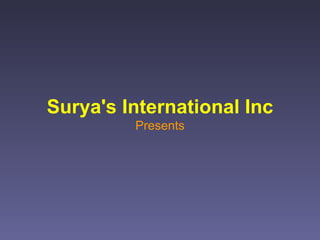 Surya's International Inc Presents 