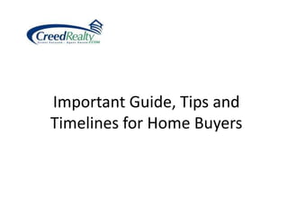 Important Guide, Tips and Timelines for Home Buyers 