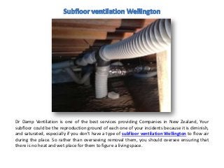 Dr Damp Ventilation is one of the best services providing Companies in New Zealand, Your
subfloor could be the reproduction ground of each one of your incidents because it is diminish,
and saturated, especially if you don't have a type of subfloor ventilation Wellington to flow air
during the place. So rather than overseeing removal them, you should oversee ensuring that
there is no heat and wet place for them to figure a living space.
 
