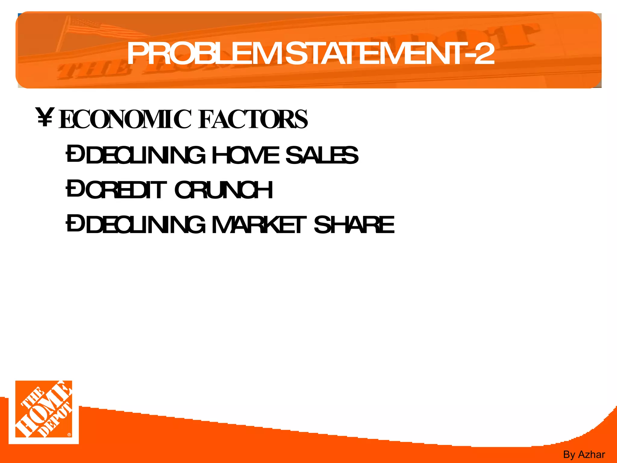 PROBLEM STATEMENT-2 ECONOMIC FACTORS DECLINING HOME SALES CREDIT CRUNCH DECLINING MARKET SHARE By Azhar 